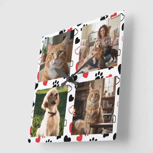 Personalized Pet Photo Collage Square Wall Clock  スクエア壁時計 (傾斜)