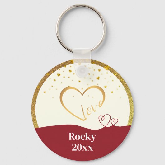 Personalized Pet Photo "Love" Gold Glitter キーホルダー (裏面)