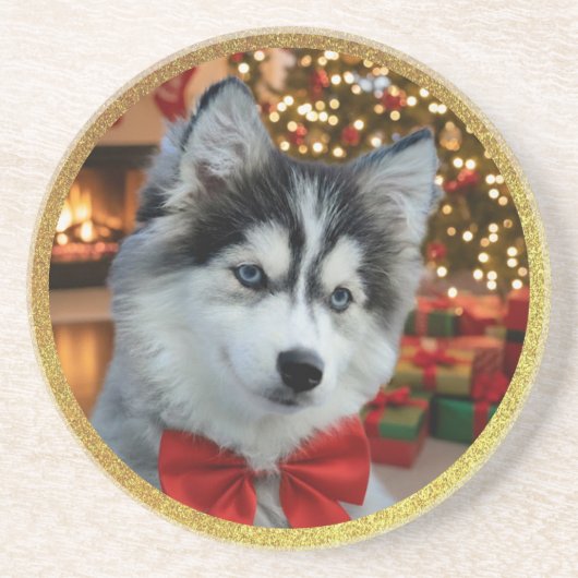 Personalized Pet Photo "Love" Gold Glitter コースター (正面)