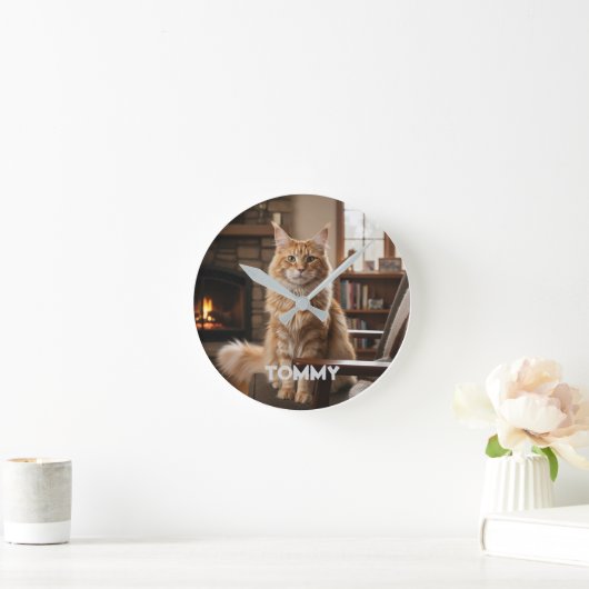 Personalized Pet Photo & Name Wall Clock ラウンド壁時計 (ホーム)