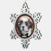 Personalized Pet Photo Red Plaid Elegant スノーフレークピューターオーナメント (右)