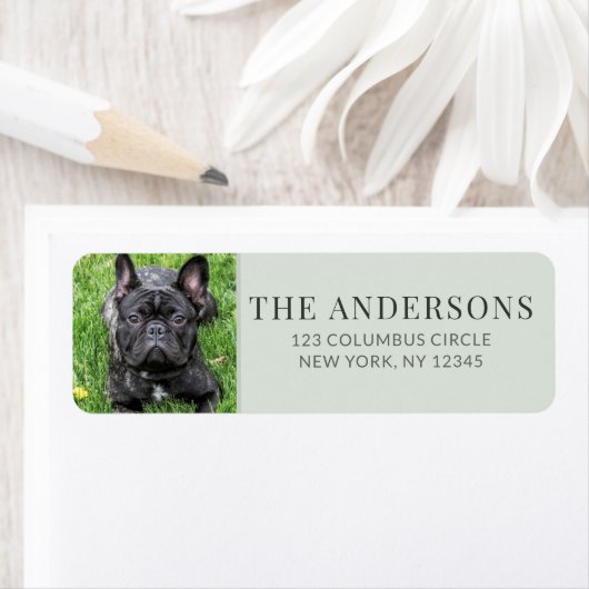 Personalized Pet Photo Sage Green Return Address  ラベル (インサイチュ)