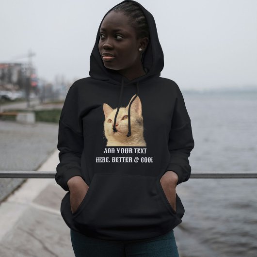 Personalized Pet Photo Text Black White Cat Mom パーカ