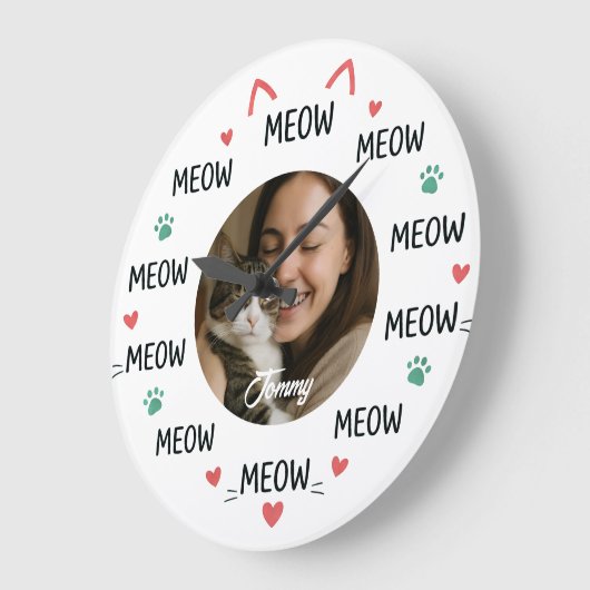 Personalized Pet Photo Wall Clock with 'MEOW' ラージ壁時計 (傾斜)