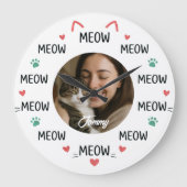 Personalized Pet Photo Wall Clock with 'MEOW' ラージ壁時計 (正面)