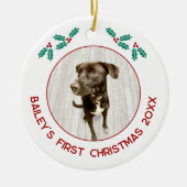 Personalized Pet Puppy Dog First Christmas Photo セラミックオーナメント (正面)