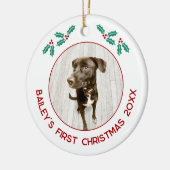 Personalized Pet Puppy Dog First Christmas Photo セラミックオーナメント (左)