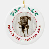 Personalized Pet Puppy Dog First Christmas Photo セラミックオーナメント (裏面)