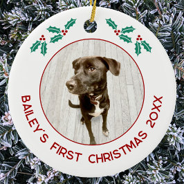 Personalized Pet Puppy Dog First Christmas Photo セラミックオーナメント
