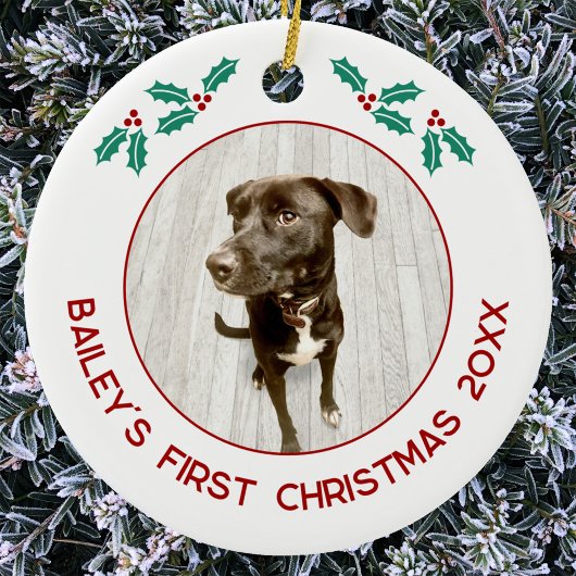 Personalized Pet Puppy Dog First Christmas Photo セラミックオーナメント