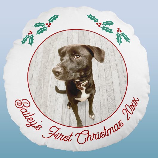 Personalized Pet Puppy Dog First Christmas Photo ラウンドクッション