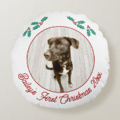 Personalized Pet Puppy Dog First Christmas Photo ラウンドクッション (正面)