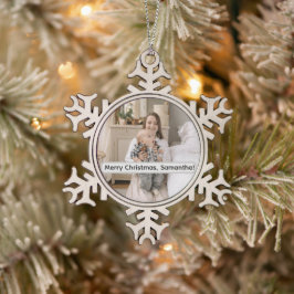 Personalized Pewter Snowflake Photo Christmas スノーフレークピューターオーナメント