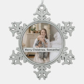 Personalized Pewter Snowflake Photo Christmas  スノーフレークピューターオーナメント (正面)