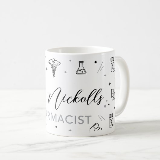 Personalized Pharmacist Mug | Elegant Handwritten  コーヒーマグカップ (正面右)