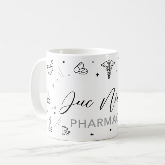 Personalized Pharmacist Mug | Elegant Handwritten  コーヒーマグカップ (正面左)