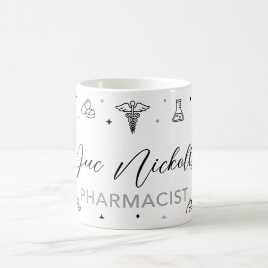 Personalized Pharmacist Mug | Elegant Handwritten  コーヒーマグカップ (中央)