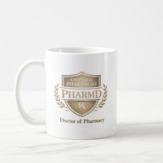 Personalized PharmD Licensed Pharmacist Emblem コーヒーマグカップ (左)