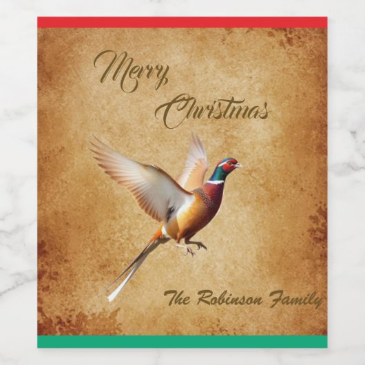 Personalized Pheasant Merry Christmas ワインラベル (シングルラベル)