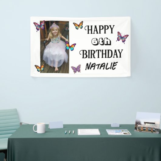Personalized Photo and Age Butterfly Birthday 横断幕 (トレードショー)