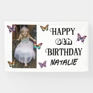 Personalized Photo and Age Butterfly Birthday 横断幕