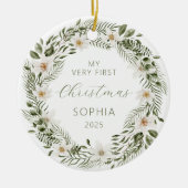 Personalized Photo Baby 1st Christmas Woodland セラミックオーナメント (正面)