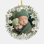 Personalized Photo Baby 1st Christmas Woodland セラミックオーナメント (裏面)