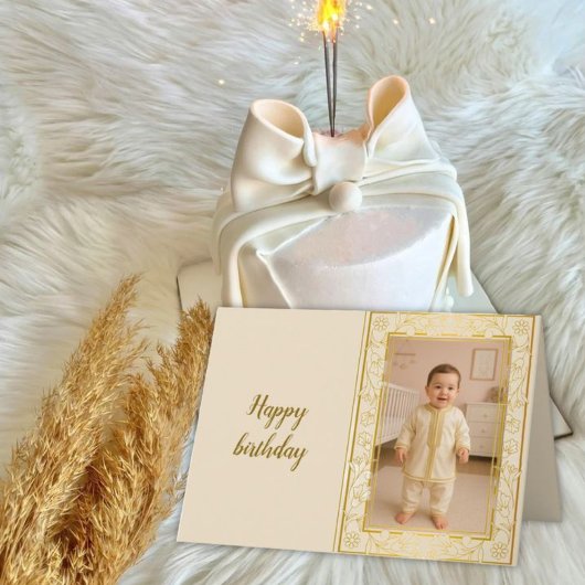 Personalized Photo Birthday Card —Floral frame サンキューカード