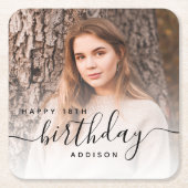 Personalized Photo Black Script 18th Birthday スクエアペーパーコースター (正面)