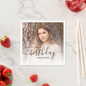 Personalized Photo Black Script 18th Birthday スタンダードカクテルナプキン (インサイチュ)