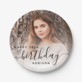 Personalized Photo Black Script 18th Birthday ペーパープレート (正面)