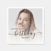 Personalized Photo Black Script 21st Birthday スタンダードカクテルナプキン (正面)