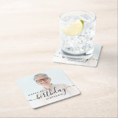 Personalized Photo Black Script 50th Birthday スクエアペーパーコースター (インサイチュ)