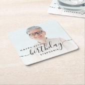 Personalized Photo Black Script 50th Birthday スクエアペーパーコースター (アングル)