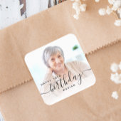 Personalized Photo Black Script 70th Birthday スクエアシール