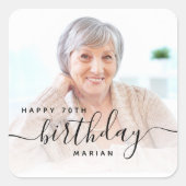 Personalized Photo Black Script 70th Birthday スクエアシール (正面)