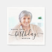 Personalized Photo Black Script 70th Birthday スタンダードカクテルナプキン (正面)