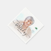 Personalized Photo Black Script 70th Birthday スタンダードカクテルナプキン (角)