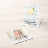 Personalized Photo Black Script 80th Birthday スクエアペーパーコースター (インサイチュ)