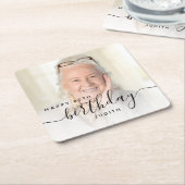 Personalized Photo Black Script 80th Birthday スクエアペーパーコースター (アングル)