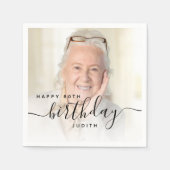 Personalized Photo Black Script 80th Birthday スタンダードカクテルナプキン (正面)