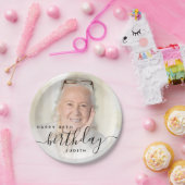Personalized Photo Black Script 80th Birthday ペーパープレート (パーティー)