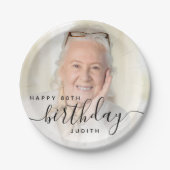 Personalized Photo Black Script 80th Birthday ペーパープレート (正面)
