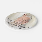 Personalized Photo Black Script 80th Birthday ペーパープレート (アングル)