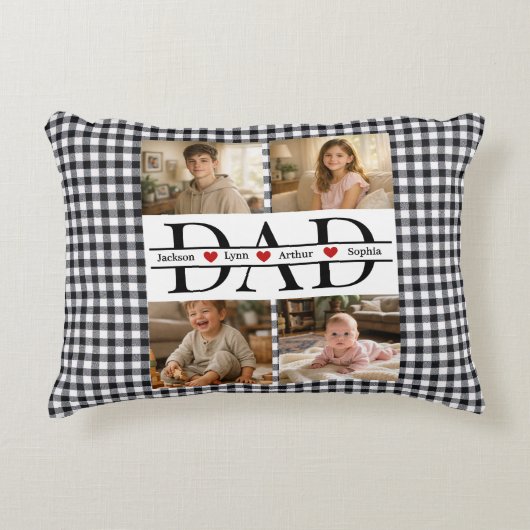 Personalized Photo Collage & Kids' Names "DAD" アクセントクッション (正面)