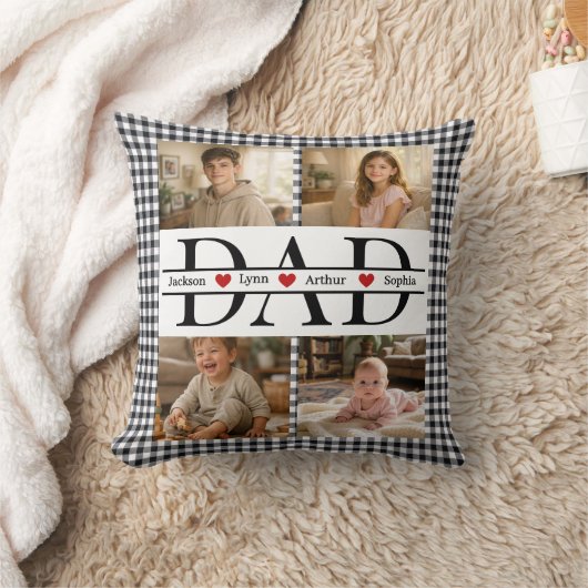 Personalized Photo Collage & Kids' Names "DAD" クッション (ブランケット)