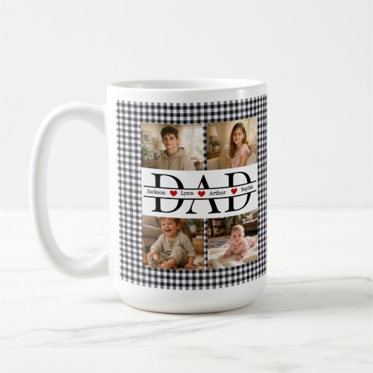 Personalized Photo Collage & Kids' Names "DAD" コーヒーマグカップ (左)