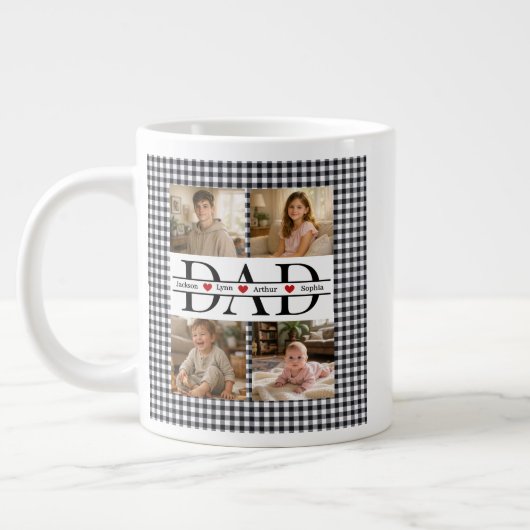 Personalized Photo Collage & Kids' Names "DAD" ジャンボコーヒーマグカップ (左)