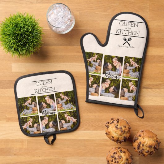 Personalized Photo Collage Oven Mitt & Pot Holder 鍋つかみ&鍋敷きセット (トップダウン)