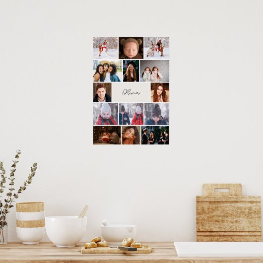 Personalized Photo Collage Poster with Name ポスター (キッチン)